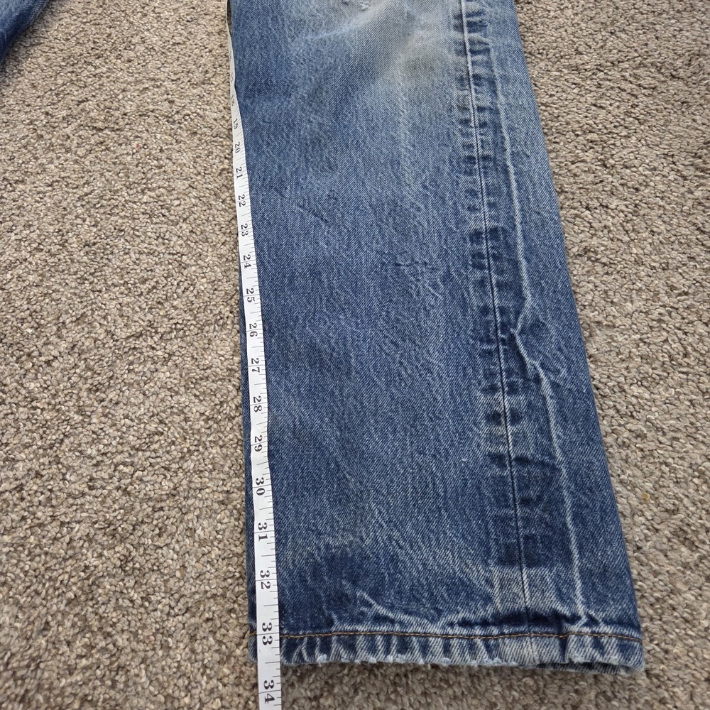 Levis 501 Jeans Mens 36x38 Blue Denim Straight Leg Button Fly Distressed Stained - Picture 8 of 16